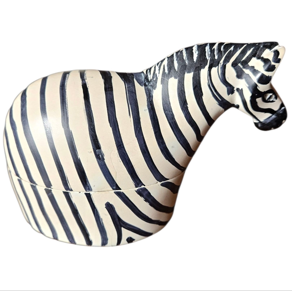 Zebra Striped Decorative Trinket Box Made In Kenya.